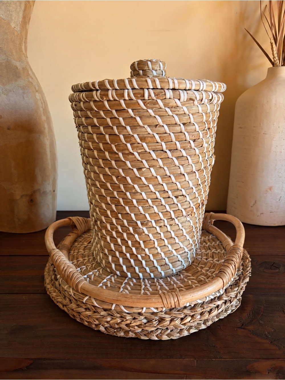 Bundle - Seagrass Woven Trash Can, Tray & 4 Placemats Set